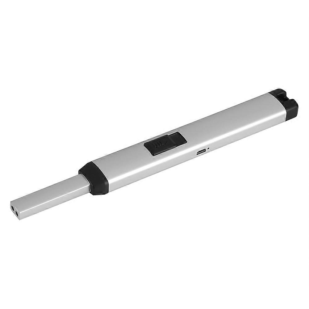 USB Electronic Arc Pulse Cigarette Lighter Windproof for Outdoor BBQ Camping Stove (Silver)