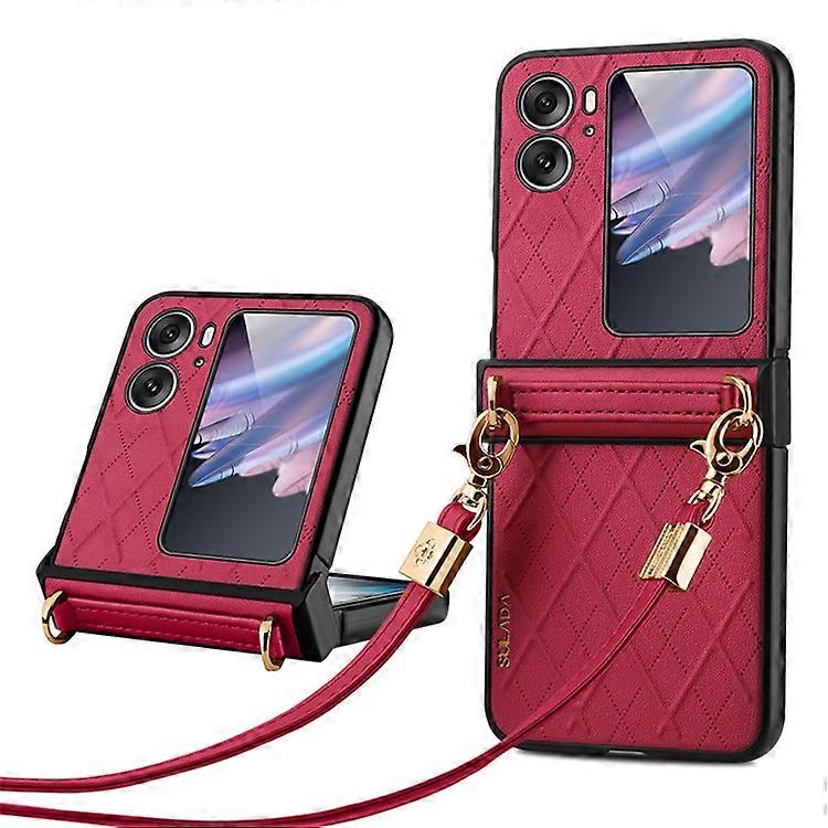 SULADA Compatible For Oppo Find N2 Flip 5G Folding Phone Case Imprinted Leather Coated PC Cover with Shoulder Strap