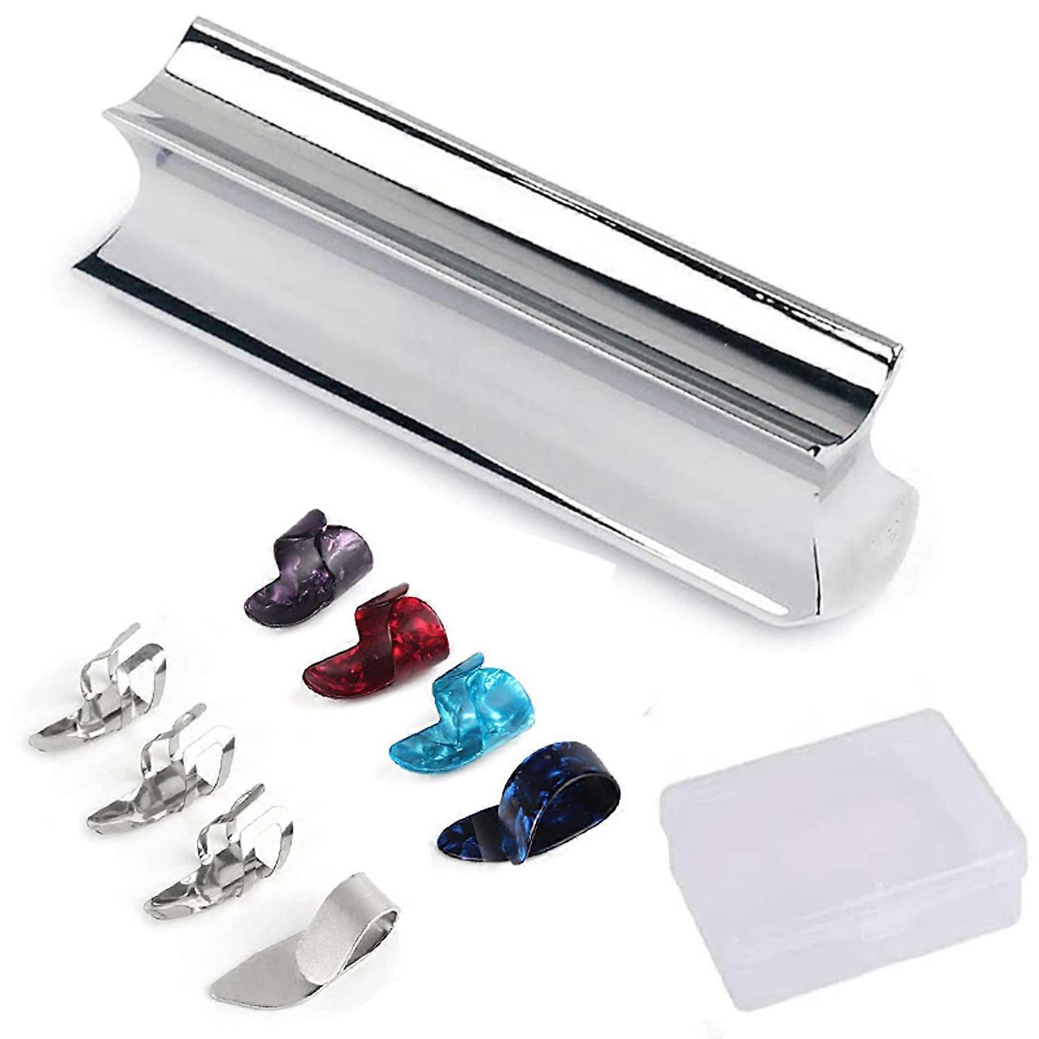 INF 10 st Gitarr Slide Set Metall Slides och Fingerplektrum