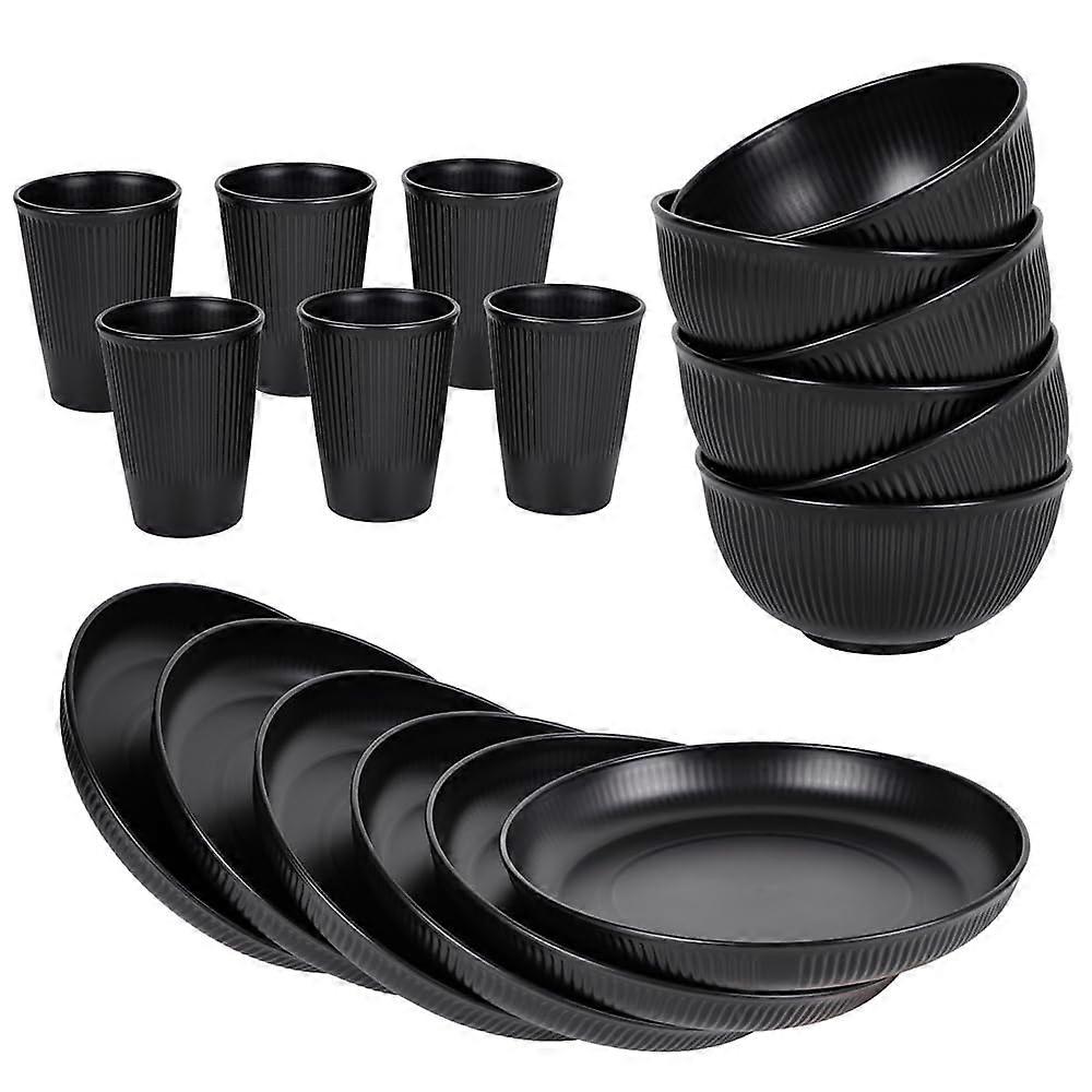 Wheat straw cutlery set 42 pieces, plastic wheat plates and bowls set 6 pieces for kitchen