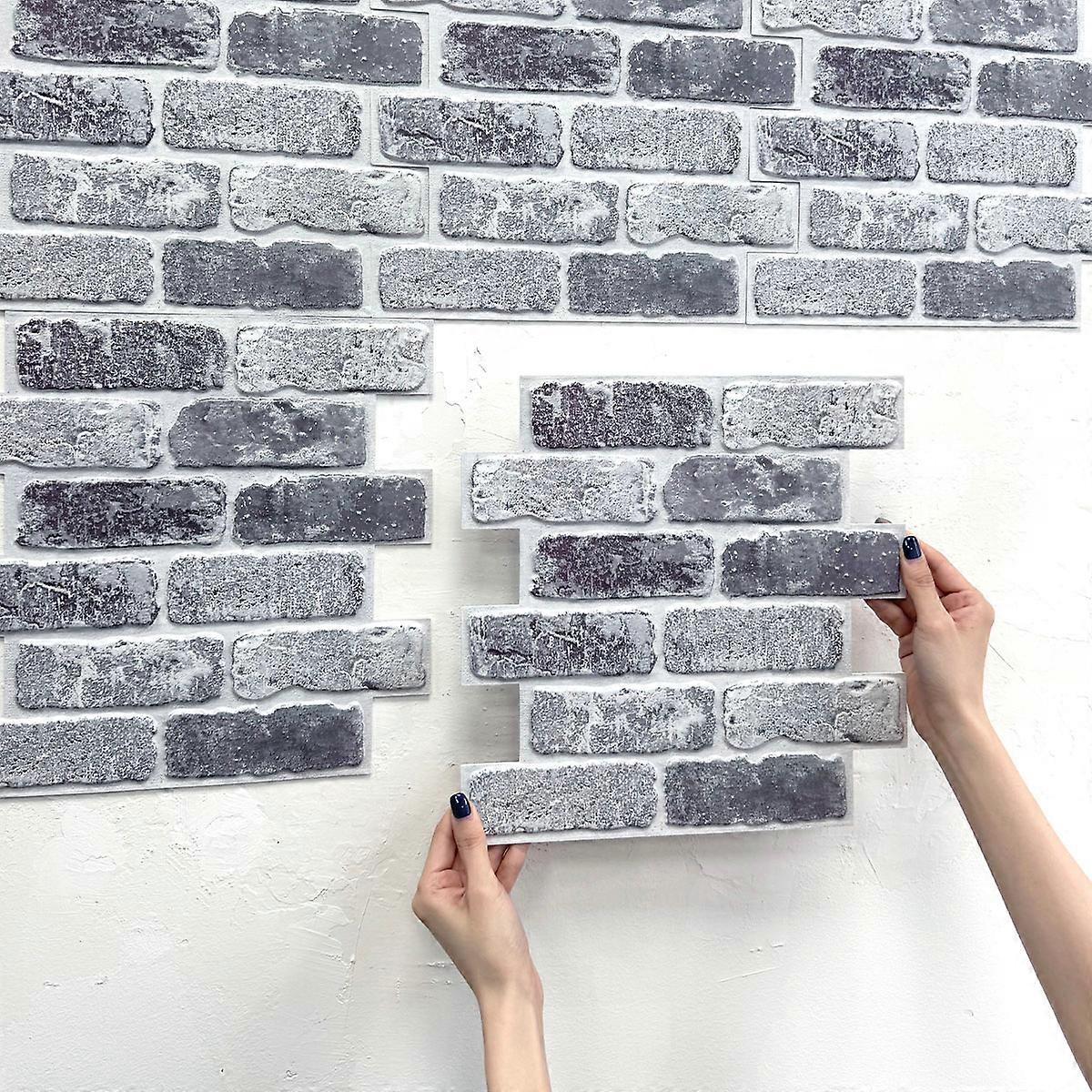 20pcs 3D Grey Faux Brick Wall Panels, Self-Adhesive Waterproof Tile Stickers for Kitchen, Fireplace, Living Room, 30x30cm