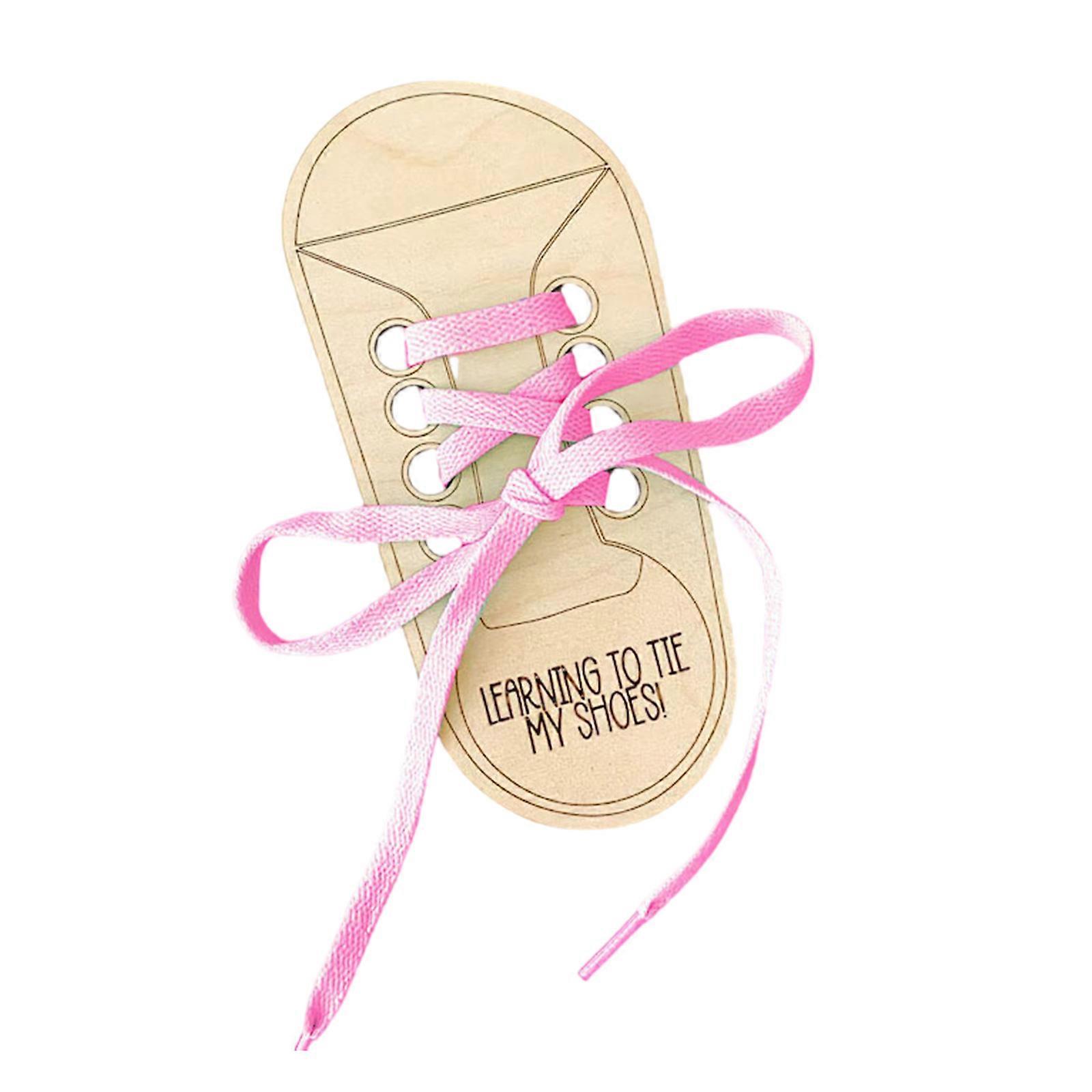 Wooden Shoelace Practice Board Children Learn To Tie Laces Threading Lacing Shoes Toy for Learning and Entertainment Pink