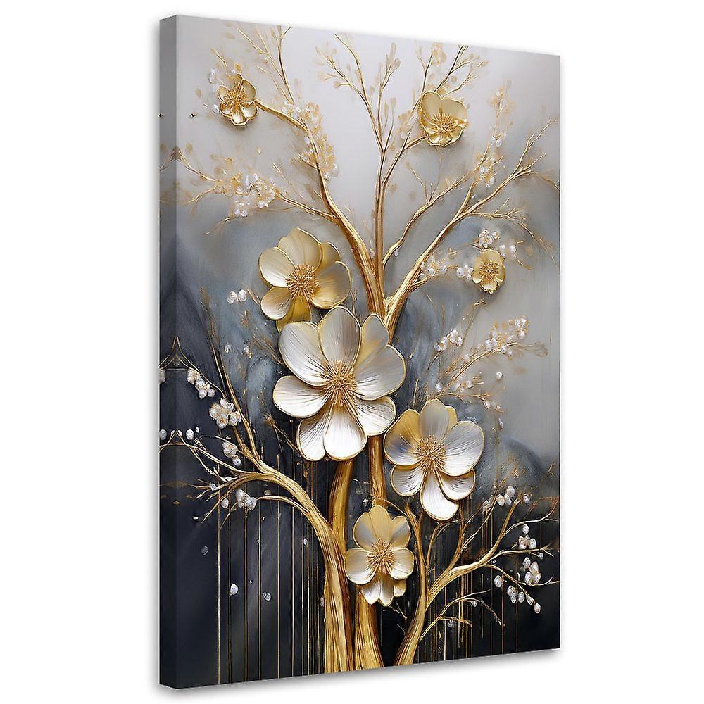 Impression sur toile, Fleurs 3D Glamour Or - 60x90