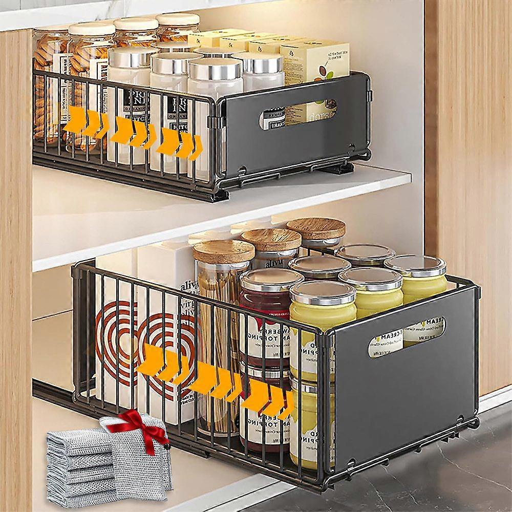2 pieces Pull-out cupboard organizer with durable wire mesh strips for efficient storage