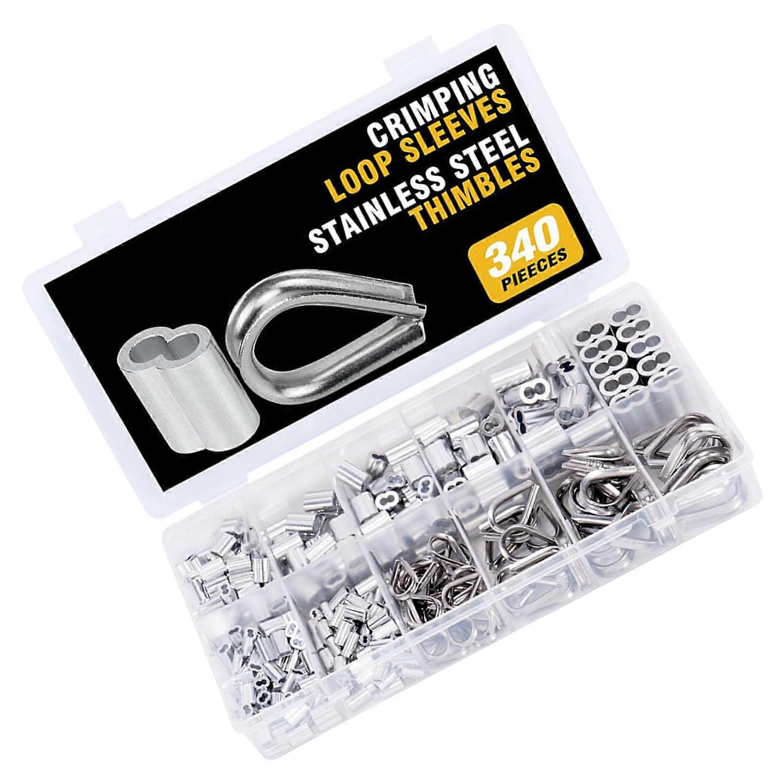 Aluminum Crimping Looping Sleeves Assortment Set - 410 Pcs Cable Ferrules Wire Rope Sleeves for Electrical Connections
