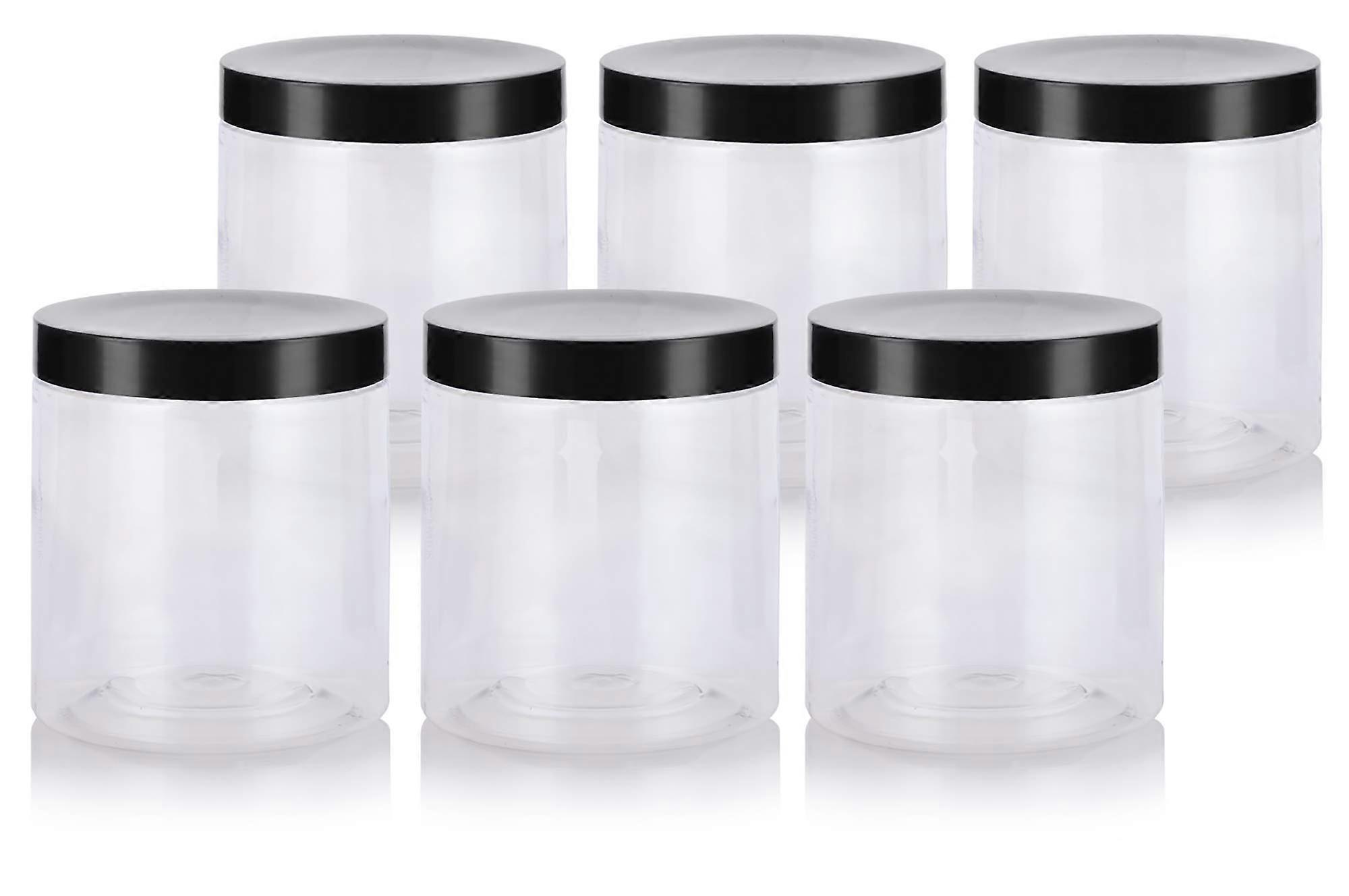 19 oz Clear PET Plastic Jars with Black Smooth Foam Lined Lids, Refillable, 6 Pack, Model Ref: 1594