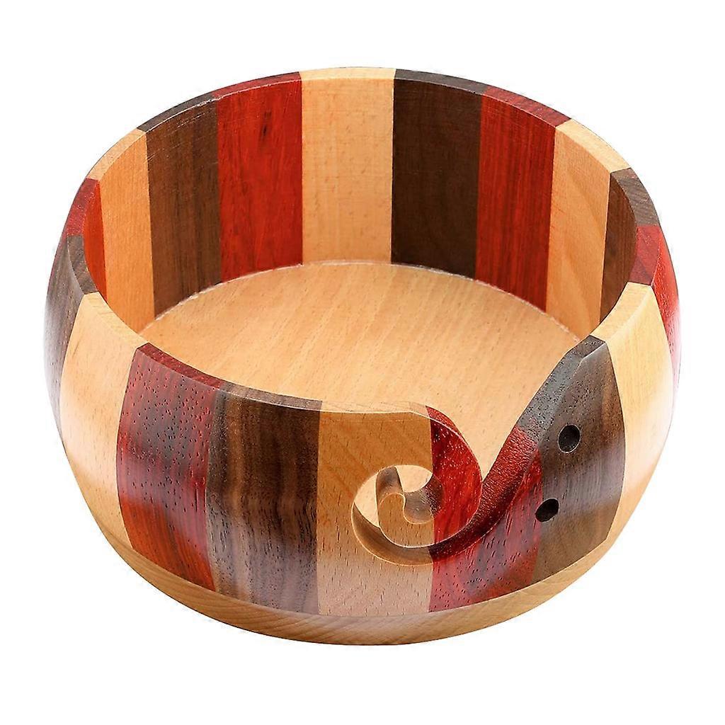 Wooden Yarn Bowl Holder Round Knitting Wool Storage Basket with Holes Handmade Craft Crochet Organizer Mother's Day Gift