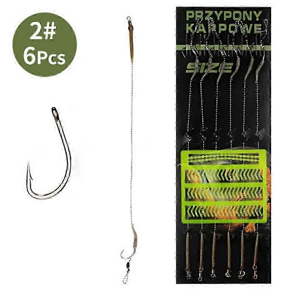 Ftk 6pcs European Style Carp Fishing Rigs Hook Link Lines With Space Bead - Curved Size 6