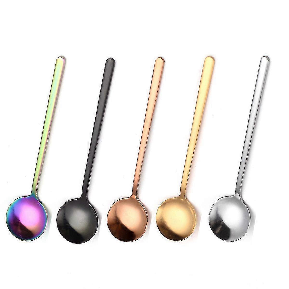 5-dílná sada nerezových kávových lžiček na cukr, polévku, zmrzlinu, dezert, 5 barev