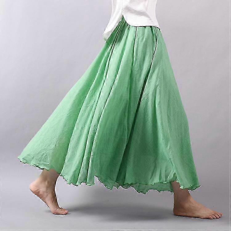 Femmes Double Couche Lin Maxi Jupe Plissé Vintage Boho Maxi Long Casual Coton Plage Jupe Robe-Yvan