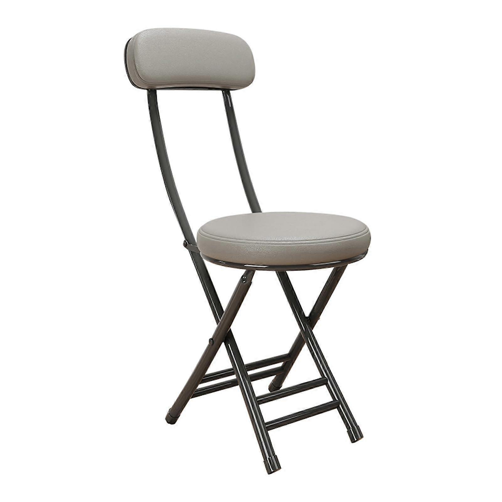 Folding Stool with Padded Pad Foldable Stool Folding Stool with Leather Backrest for Outdoor Camping Kiten Shop Cafe Grey one size