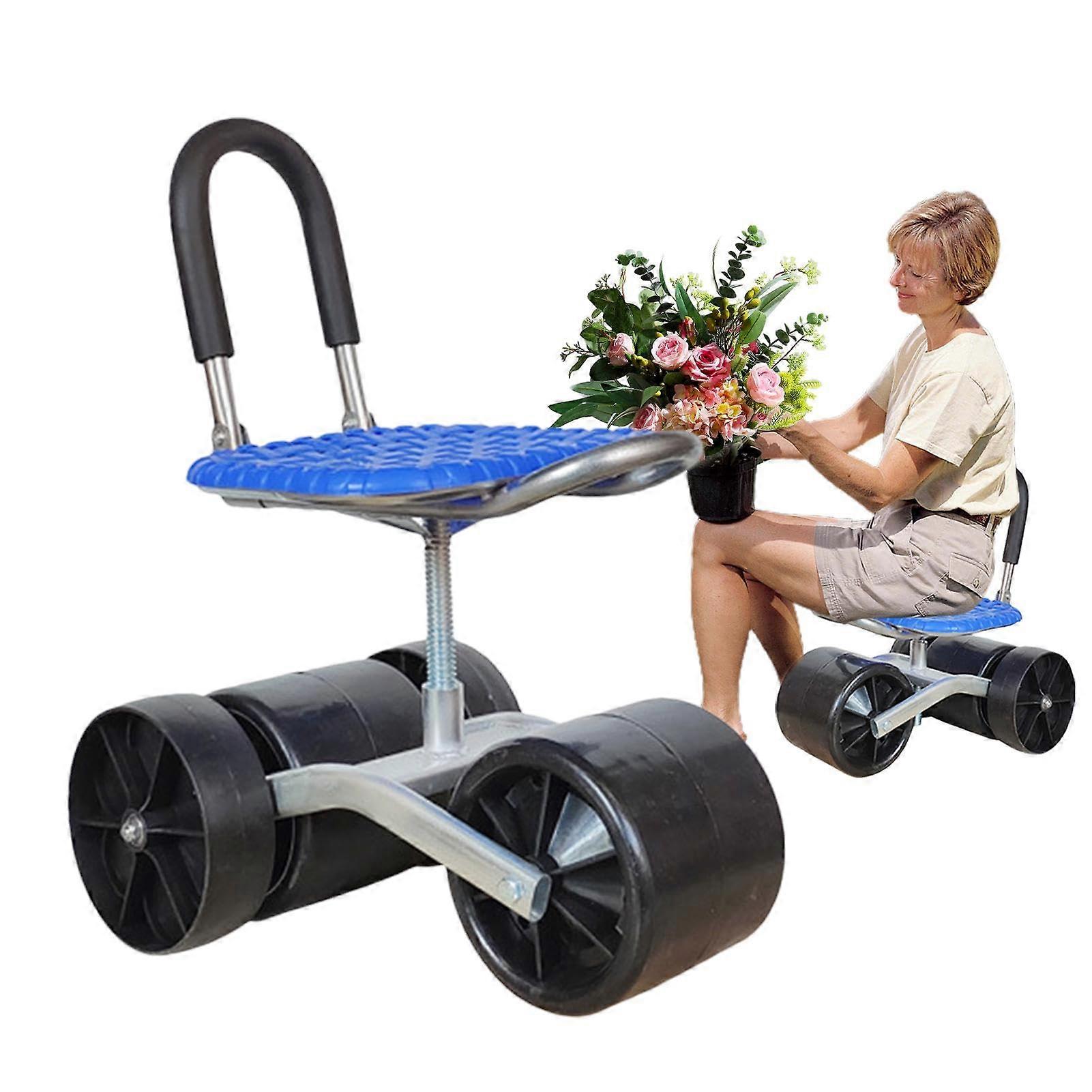 Garden Rolling Seat, Height Adjustable Plant Stool with 360-Degree Rotation, Folding Utility Trolley, 18.11x12.6x13.78 cm