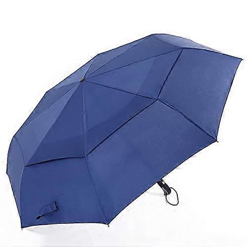 62" Windproof Golf Umbrella with Automatic Folding, Double Canopy, Ventilated Design, UPF 50+, Navy Travel Umbrella