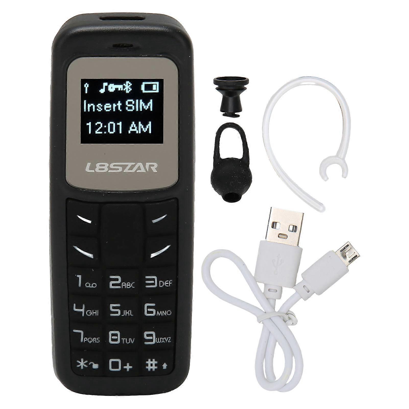 Mini Mobile Cell Phone Small Mobile Phone Bluetooth Headset Dialer with Ear Hook Support SIM 0.66inch Black
