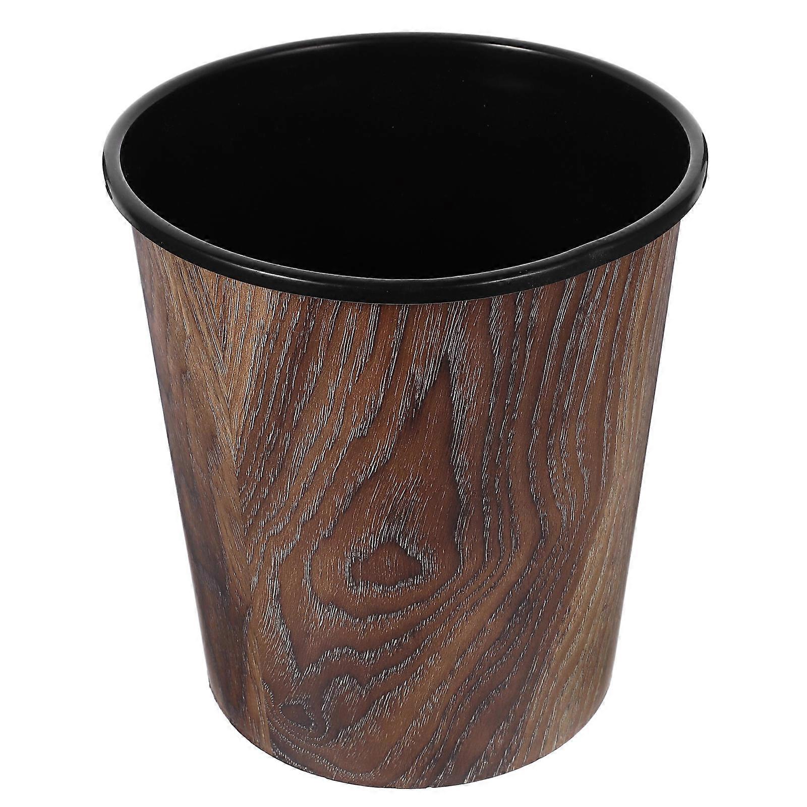 Bathroom Trash Can Wood Look Garbage Can Kitchen Use Peelings Collection Brown Round Shape Modern Style 1Pcs