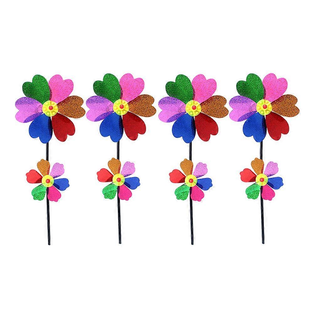 4Pcs Plastic Windmill Toys with Beautiful Flower Design Pinwheels for Outdoor Decor