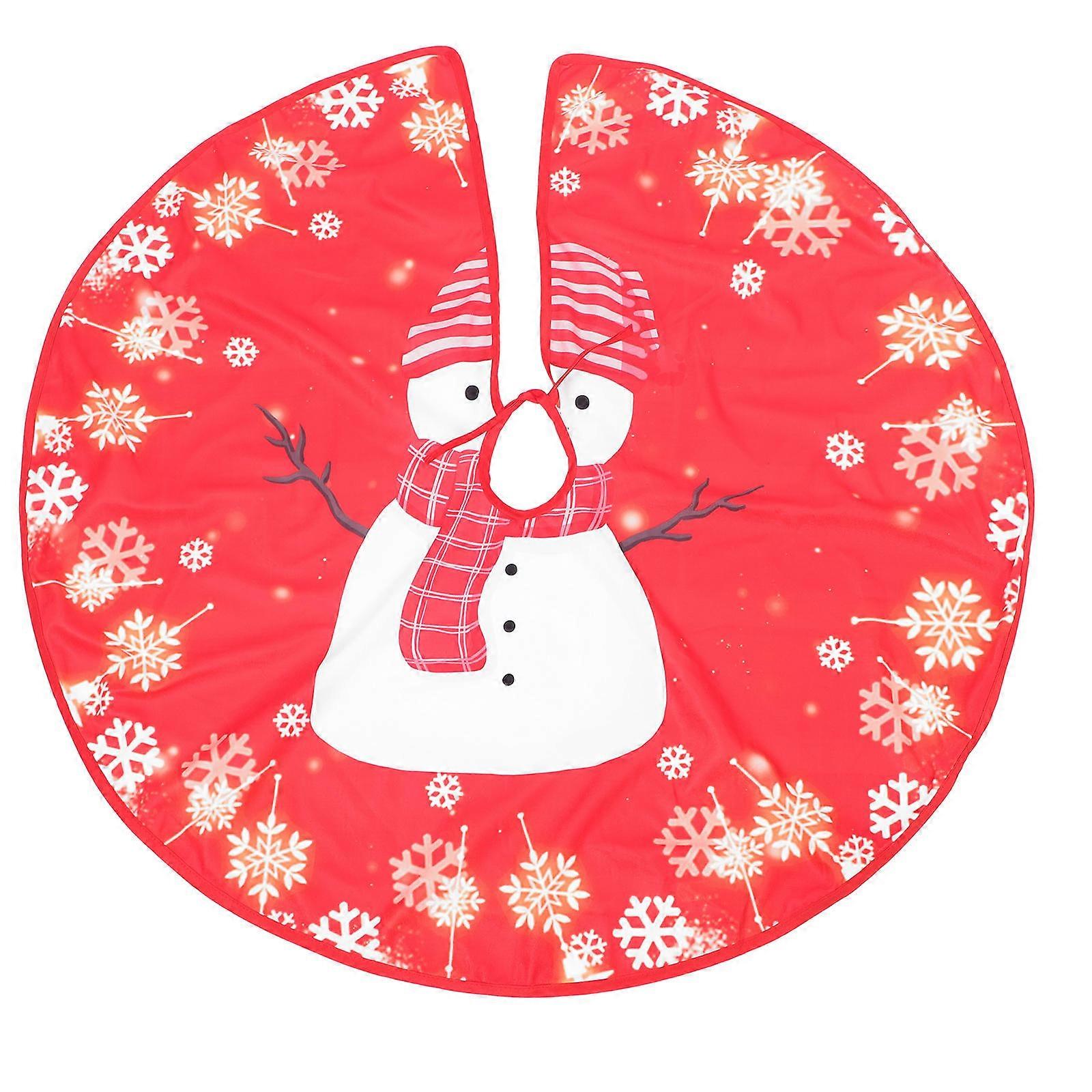 Red Snowflake Snowman Christmas Tree Skirt Decorative Mat Xmas Style Tree Bottom Cover for Indoor Outdoor Holiday Home Party