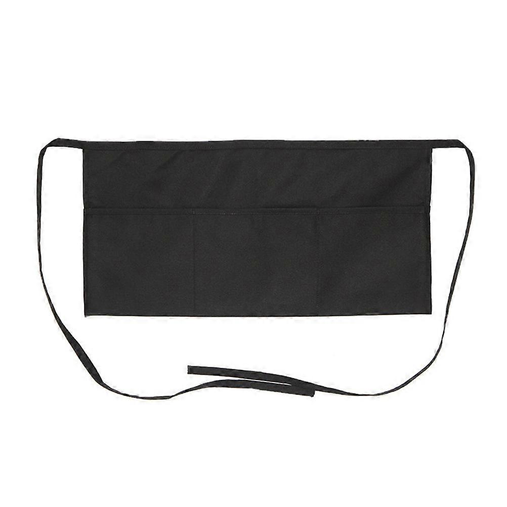 Waitress Apron with Pockets Black Durable Polyester Comfortable Flexible Half Apron for Kitchen Use