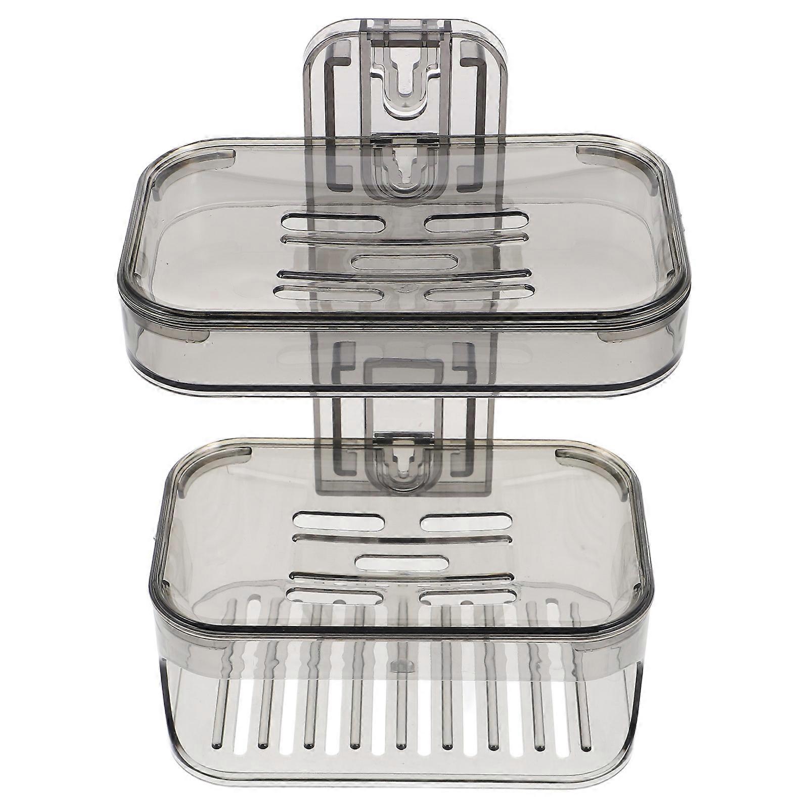 Self Draining Soap Dish Double Layer Design Rectangular Shape Wall Mounted Soap Holder For Bathroom Kitchen And Shower PET Material 1Set