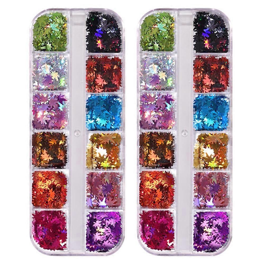Maple Leaf Sequins Glitter Effect Nail Decoration For Christmas Beginners 2 Boxes