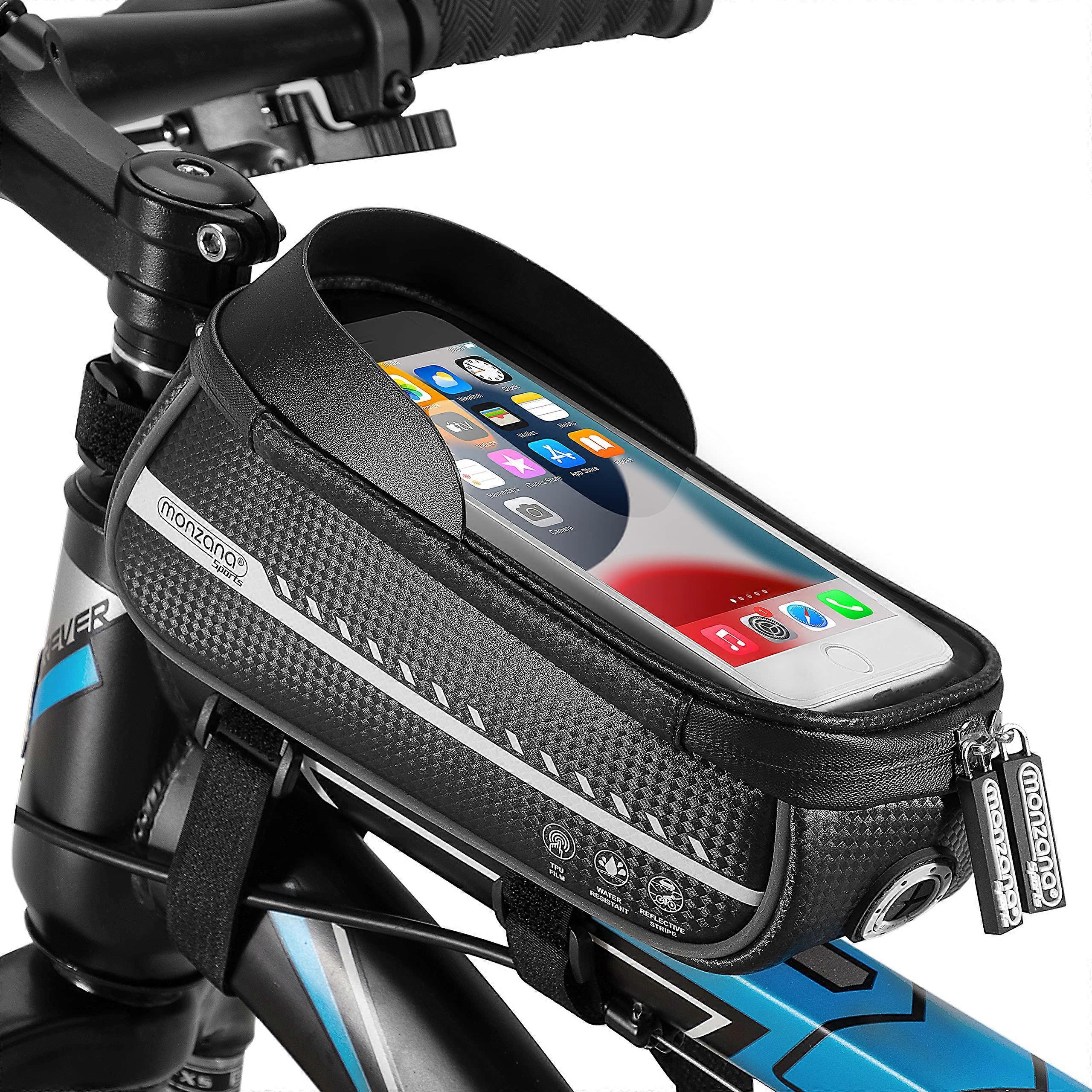 Bicycle Frame Bag Reflective Removable Black Grey T Touchscreen Mobile Phone Holder up to 6.8 Inch Frame Mobile Phone Handlebar Bag