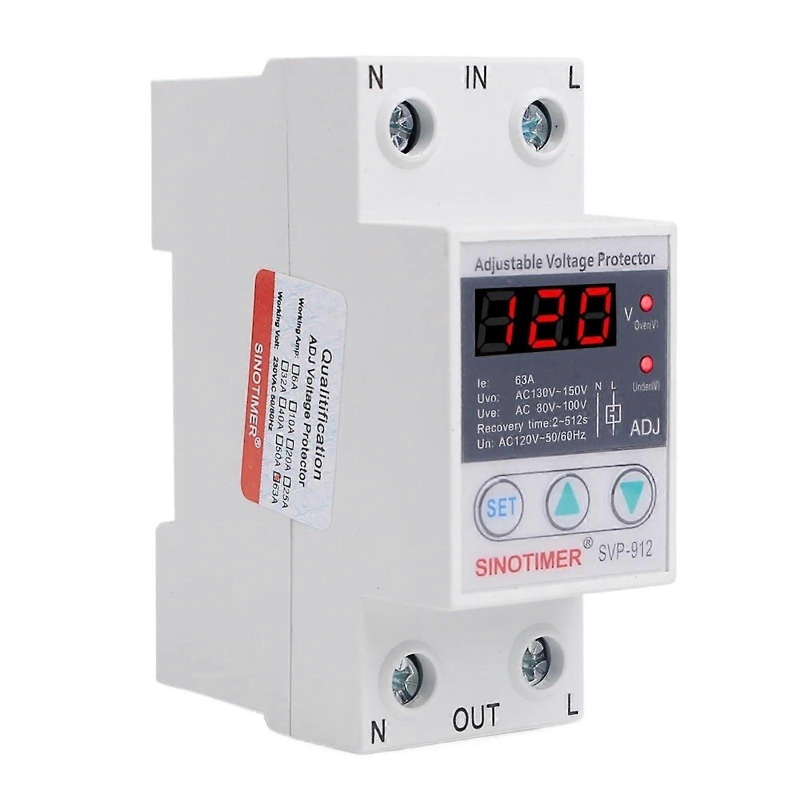 Manually adjustable 110 V 120 V 63 A voltage relay DIN rail over undervoltage monitoring protection device automatic transfer switch 63A Ref: 6449