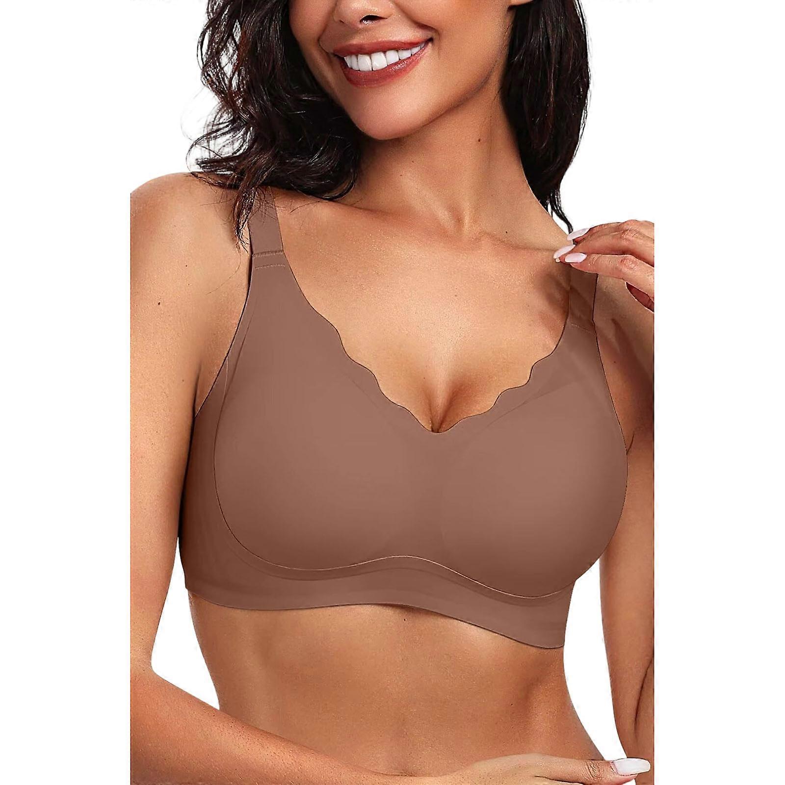 Womens Unseamed Bras No Underwire Supportive Wireless Push Up Bras Full Coverage Bralette Comfort Tshirt Bra Gifts  Khaki XL