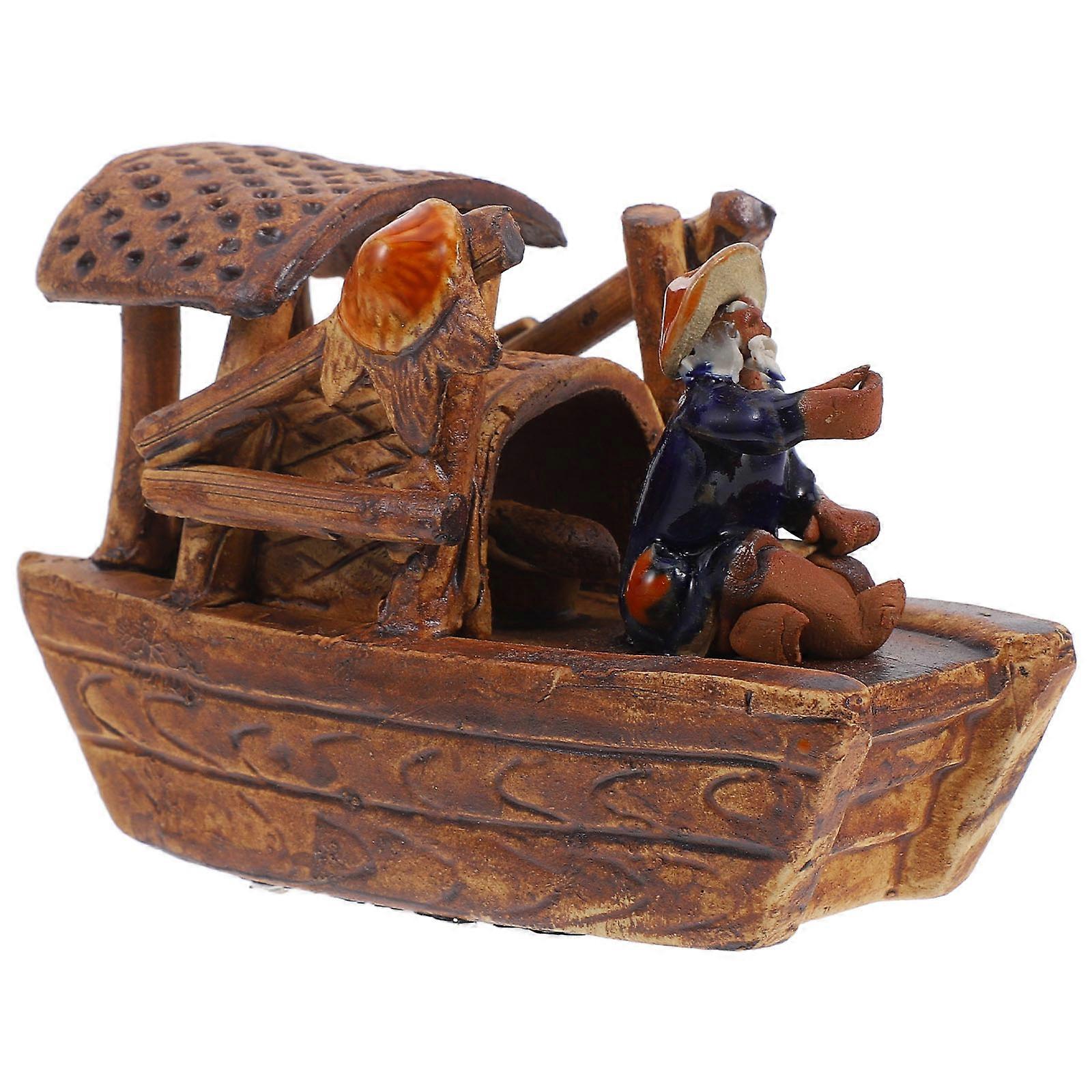Interesting Fish Tank Decoration Ceramic Boat Statue Homeowners Underwater Miniature 1Set