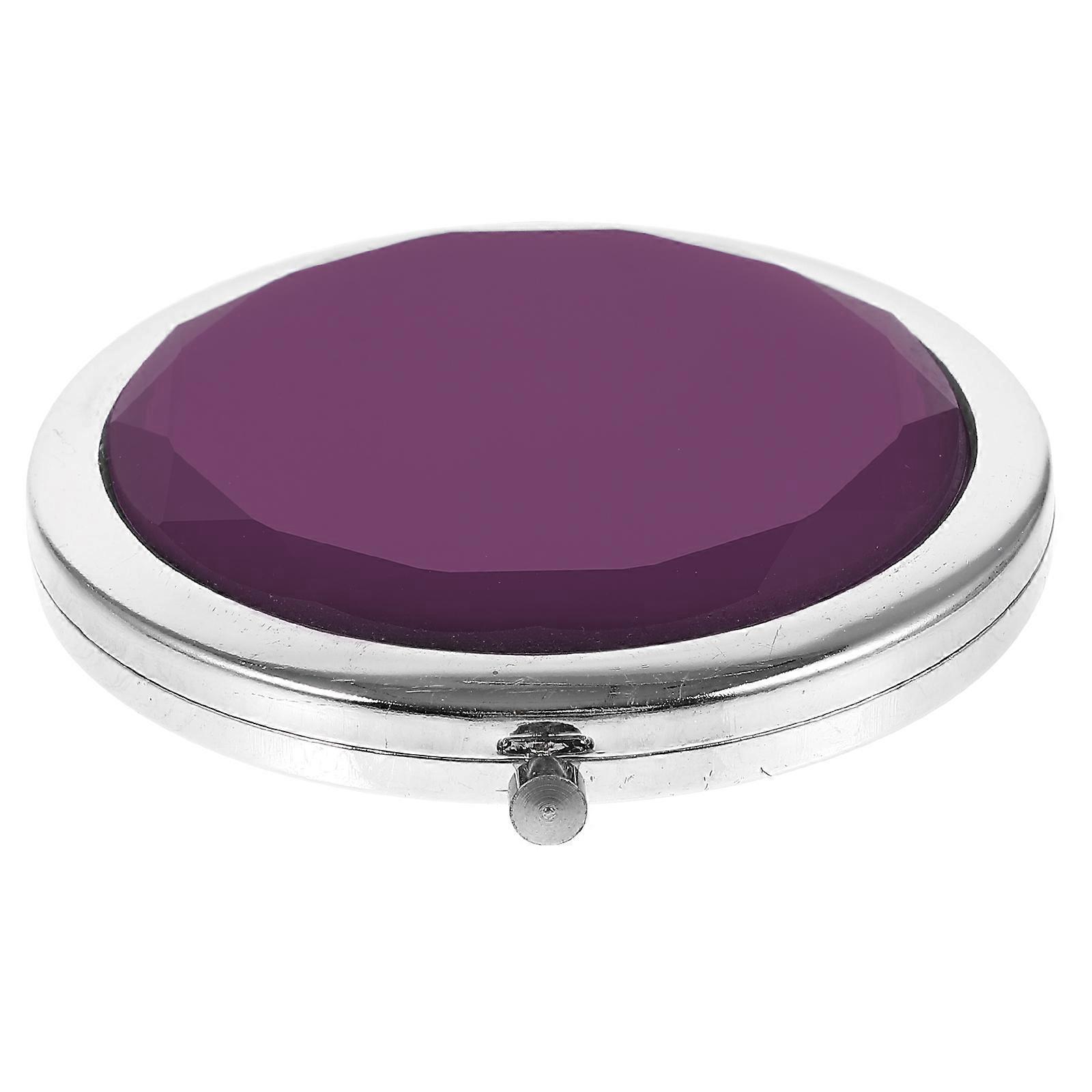Portable Small Mirror Compact Make Up Mirror Zinc Alloy Simulated Crystal Regular Reflection Travel 1Set