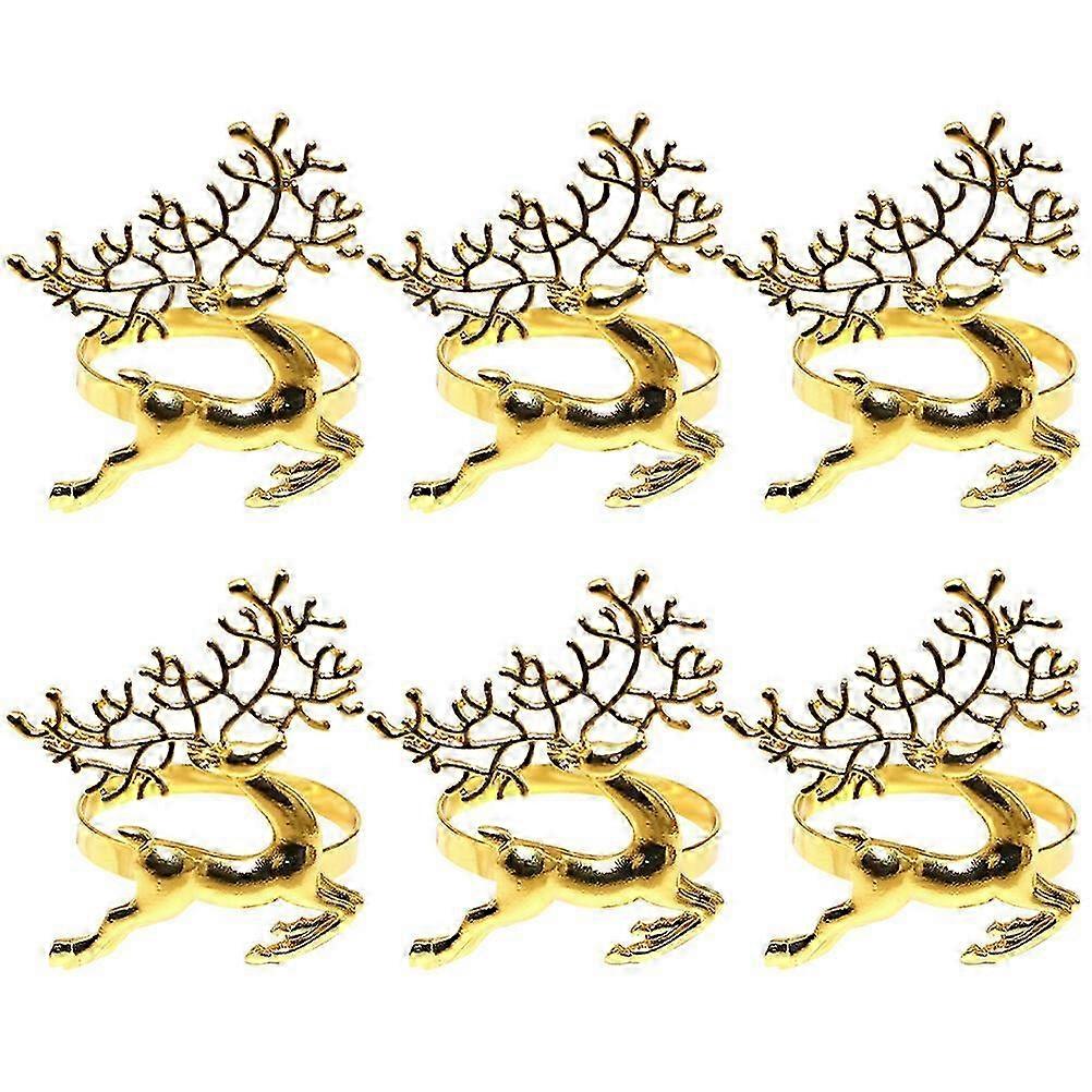 Set of 6 Christmas Napkin Rings Featuring Reindeer Design, Perfect for Dinner Banquet Table Decor