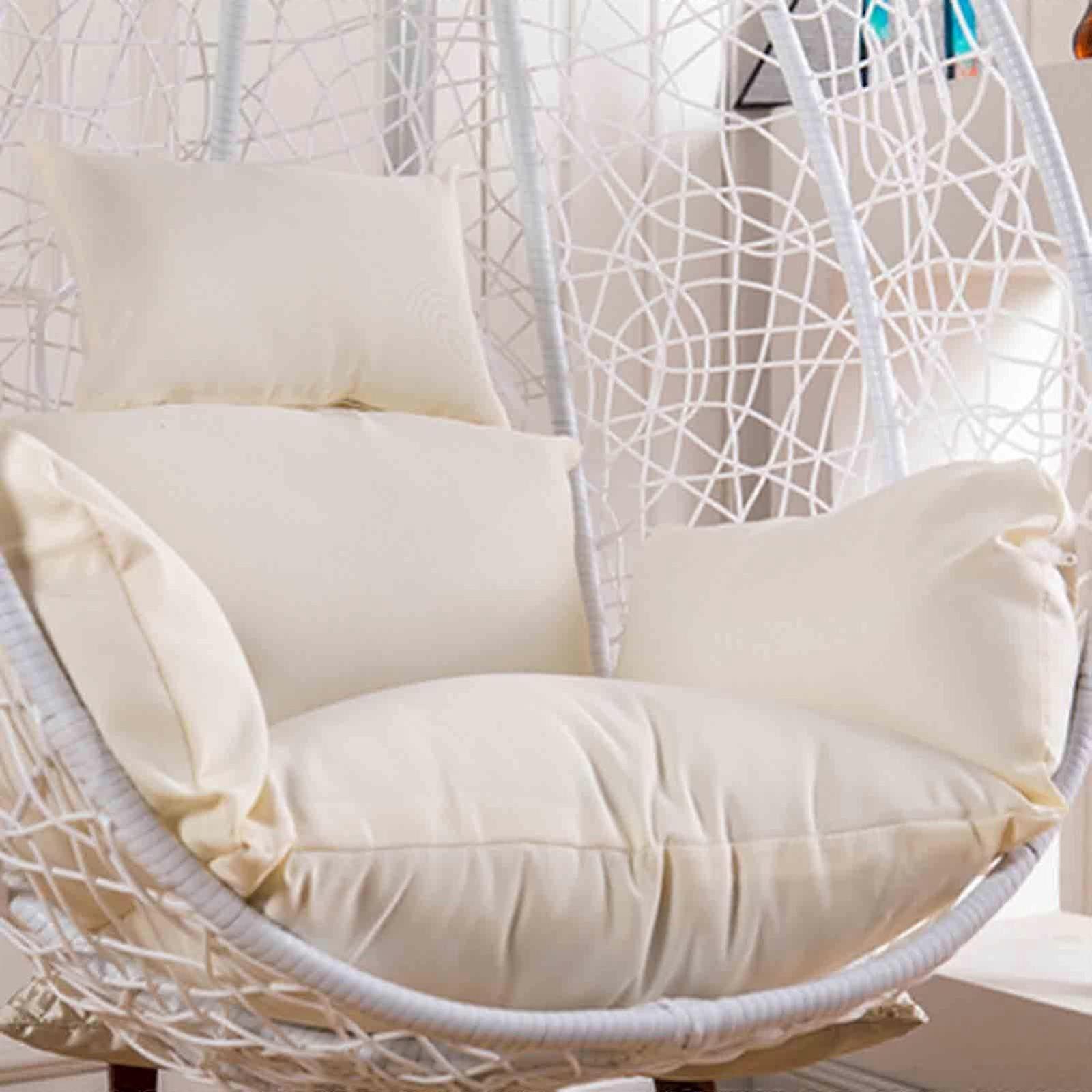 Swing chair cushion, hammock seat cushion, thick, washable cushion cover for hammock with headrest and armrests (White)
