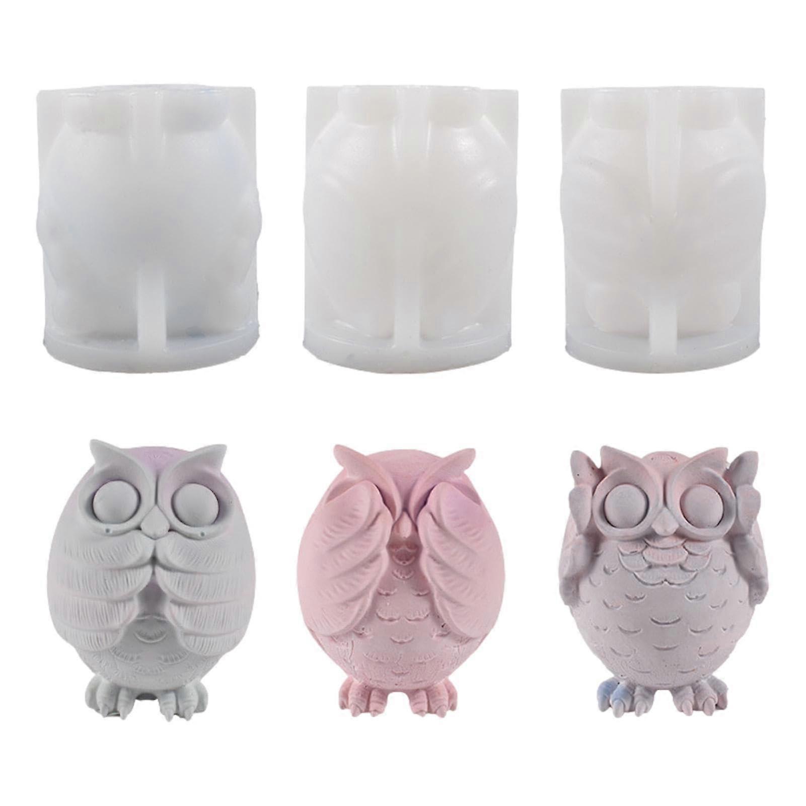 Owl Silicone Mould for Candles - Set of 3 Reusable Animal Moulds for Soap, Scented Candles, Baking, and Fondant