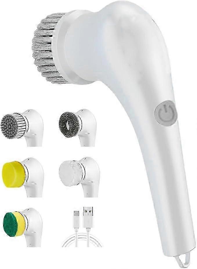 Electric Spin Scrubber, Rechargeable Handheld Cleaning Brush with 5 Replaceable Heads for Various Surfaces