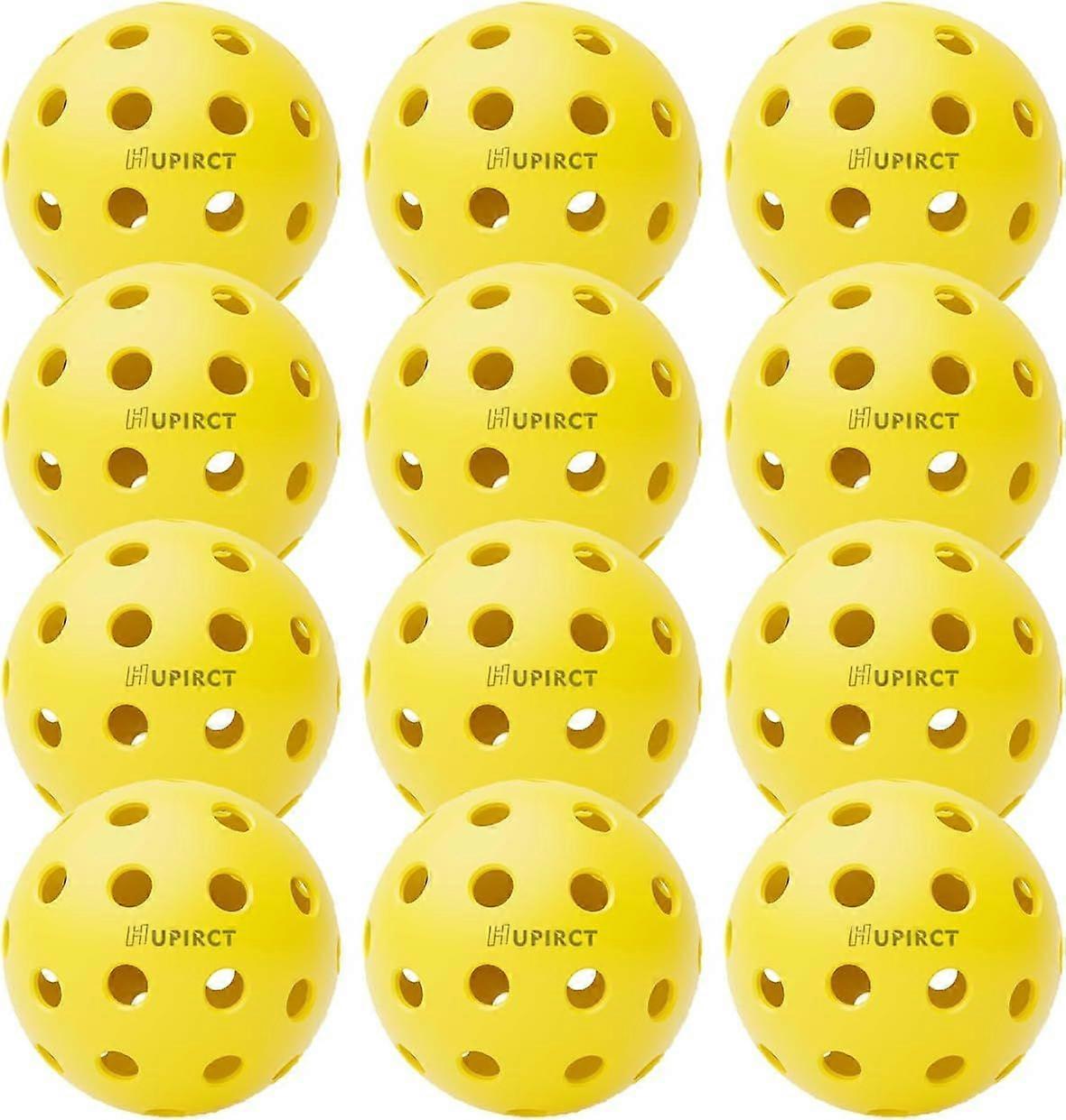 Pickleball, 12 Pack 40 Hole Outdoor Pickleballs with Mesh Bag, Highly Resilient, Durable Yellow Pickleballs, Suitable for All Style Pickleball Paddles