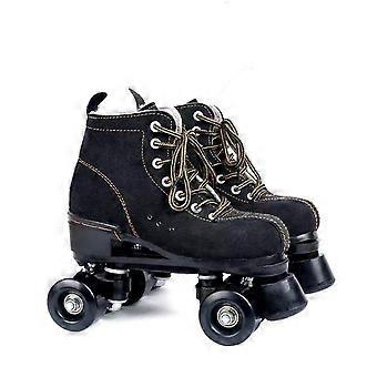 Classic Quad Roller Skates for Adults, Unisex Leather Skates with PU Wheels and ABEC 7 Bearings