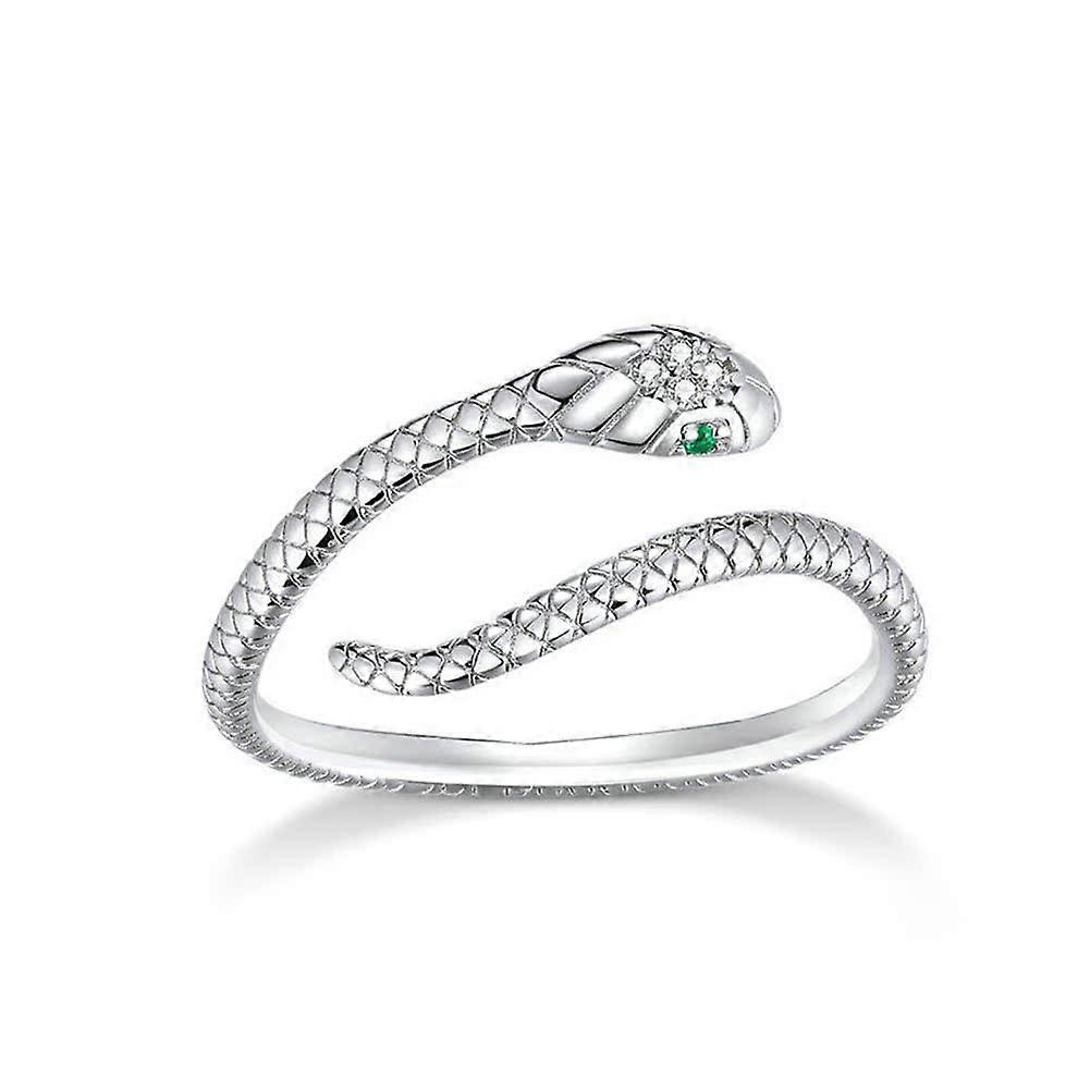 925 Sterling Silver Snake Ring Green White Zircon Open End Jewelry for Girls Women Sterling Silver Cubic Zirconia, Sterling Silver, Cubic Zirconia