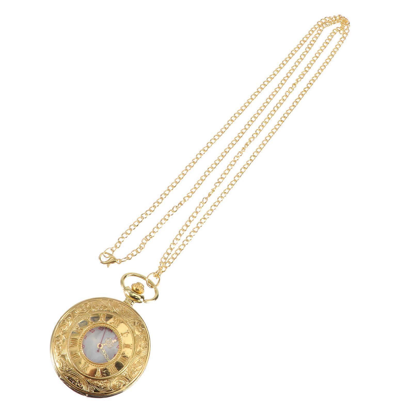 Vintage Pocket Watch With Chain Smooth Quartz Movement Round Shape For Party 1Pcs