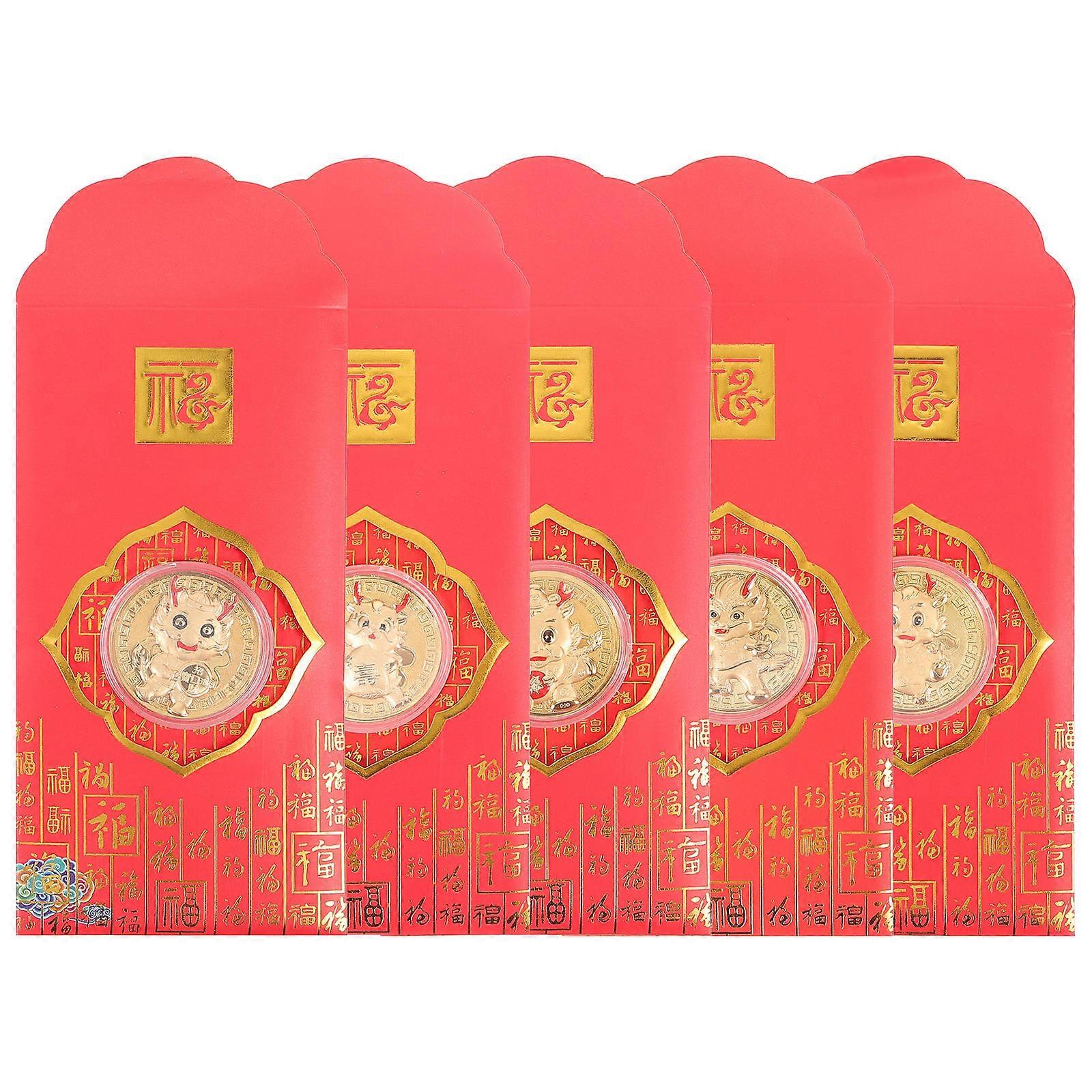 Spring Festival Red Envelopes Rectangular present Giving Year of Dragon 17x8.5cm 5Pcs