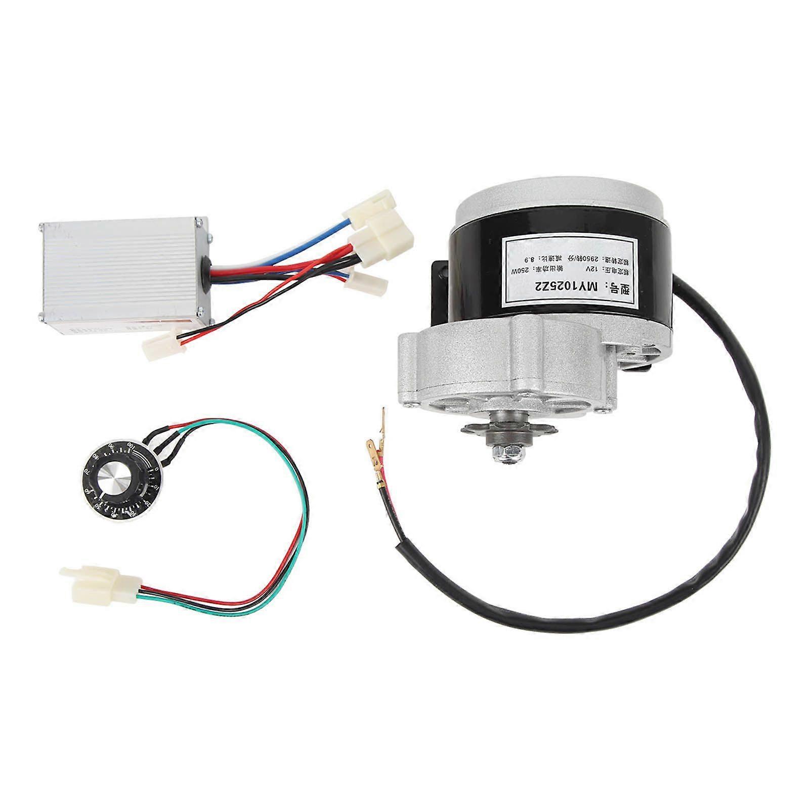 12V 250W MY1025Z2 Gear Reduction Electric Motor Three Wire Controller with Knob Switch Electric Bike Modification Kit for Scooter Motorcycle YMQX)