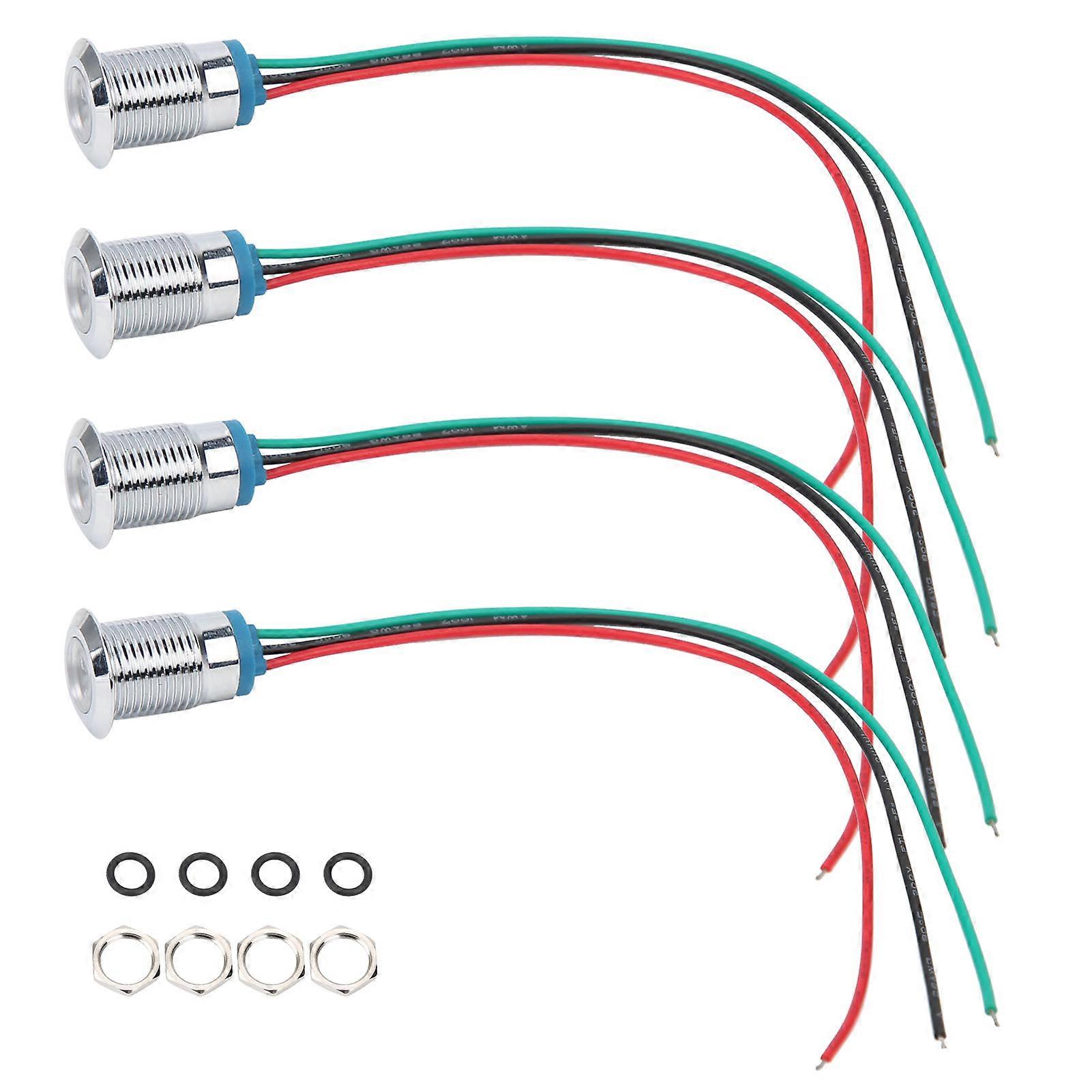 4 Set Indicator LED Light Waterproof Common Anode Industrial Control Components 12mm 110-220V