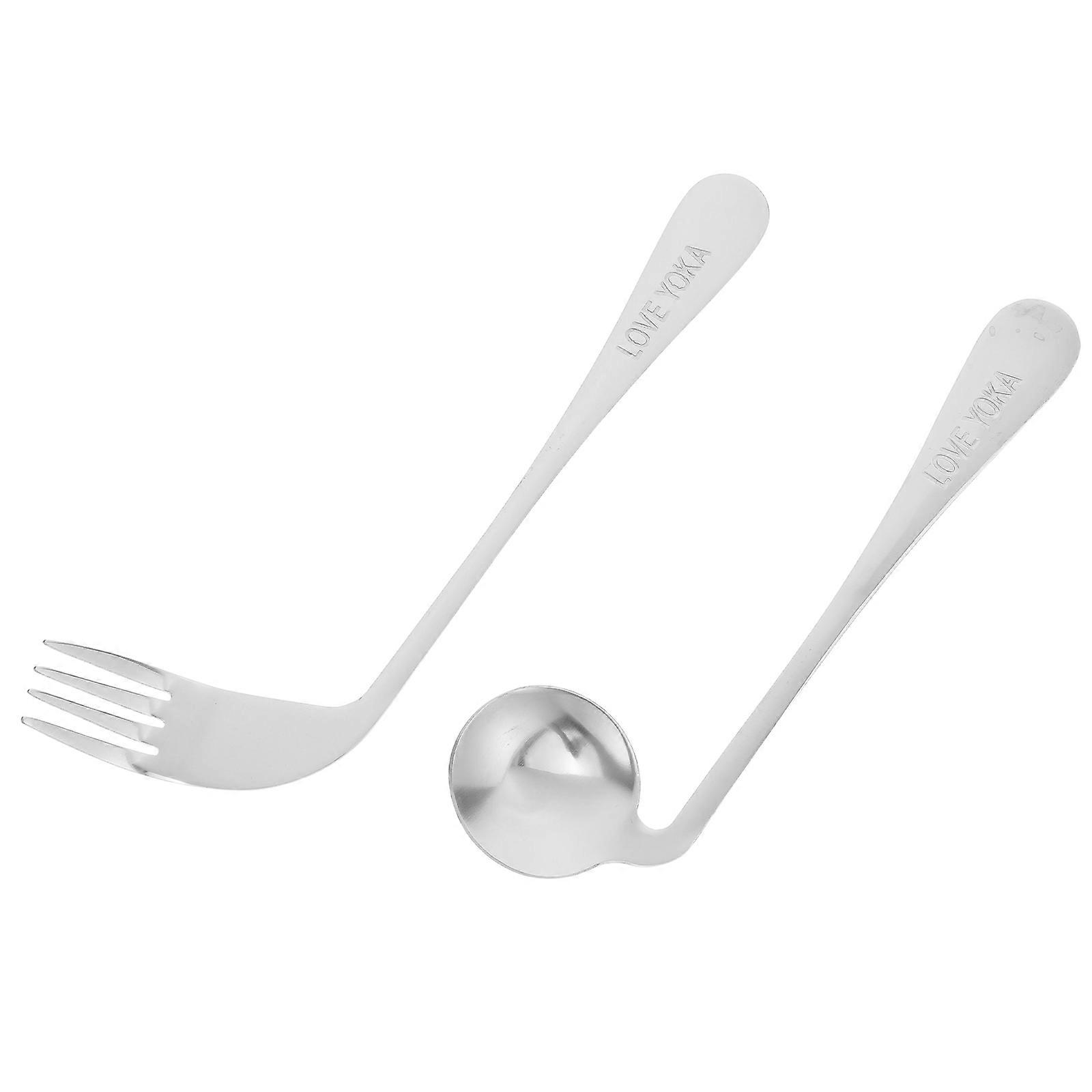 Angled Fork and Spoon Set for Elderly and Disabled Individuals – Lightweight, Comfortable, Slip Resistant Feeding Aid for