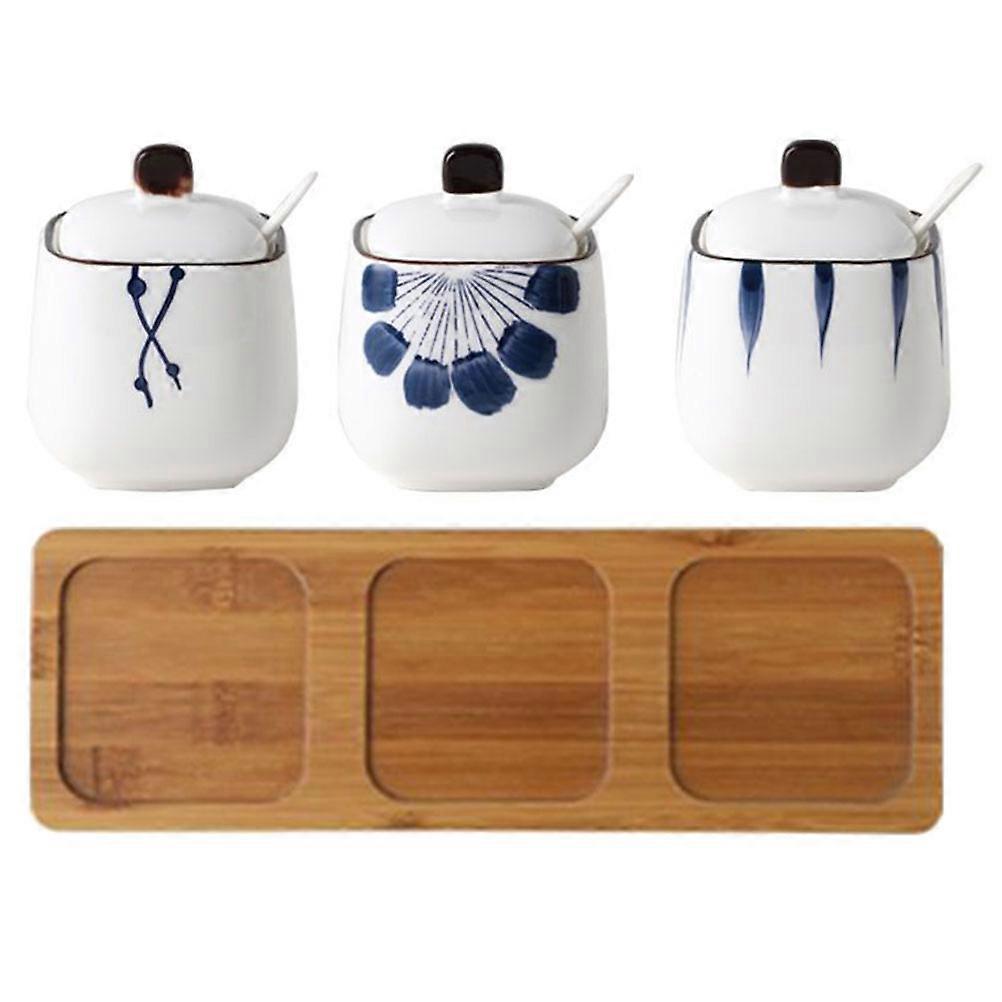 Ceramic Spice Jars Set Heat Resistant Condiment Containers for Kitchen, Home, Restaurant & Camping Use
