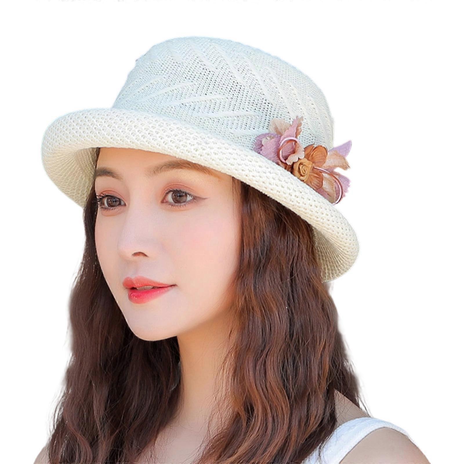 כובע דלי קלוע למבוגרים קשתות מסוגננות מבטא כובע שמש קל משקל צבע מרובה קל לאריזה ולנשיאה חלב לבן