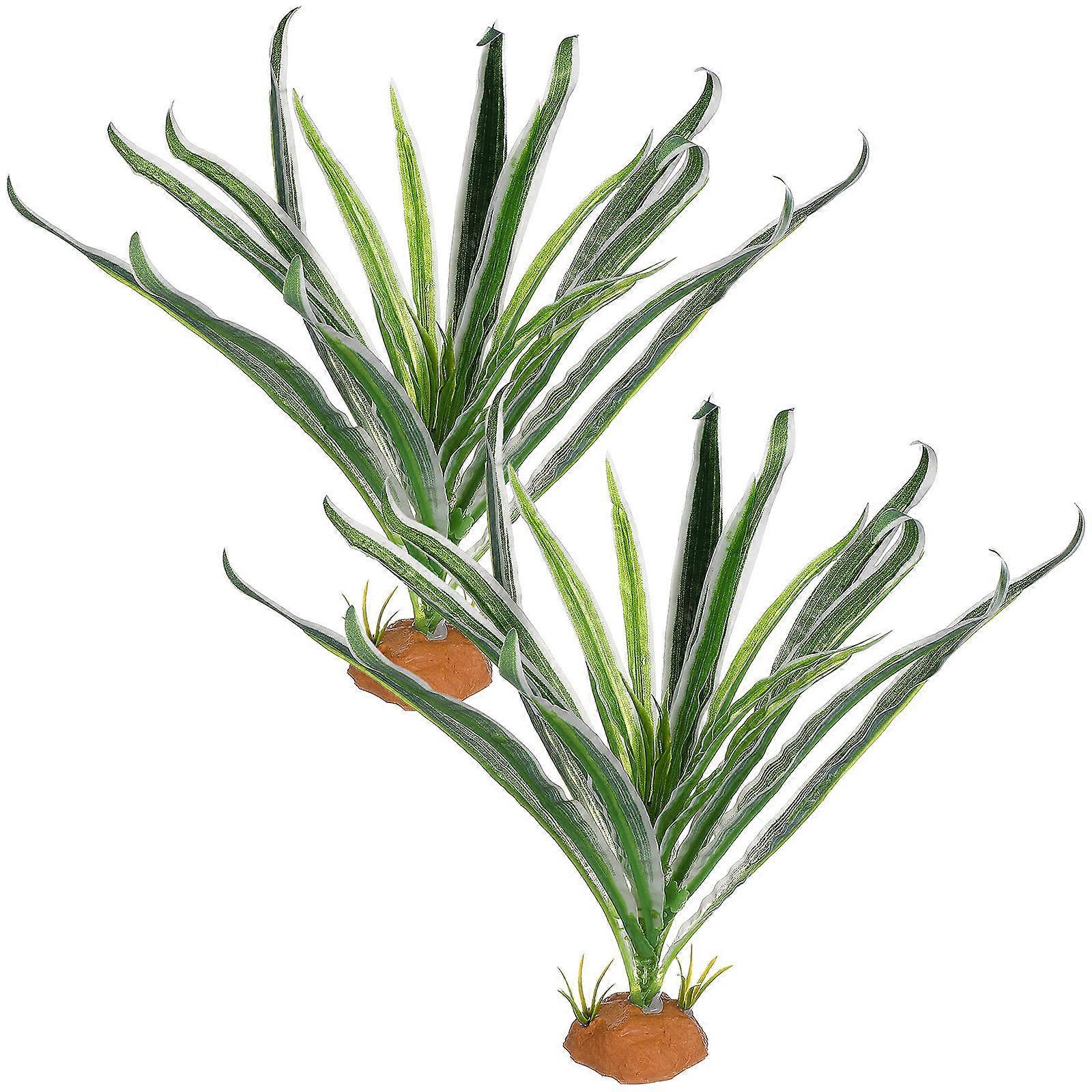2pcs Lifelike Artificial Terrarium Plants for Reptile and Fish Tank Habitat Decoration, Natural Simulation Leaf Decor for Lizard and Gecko Tanks,