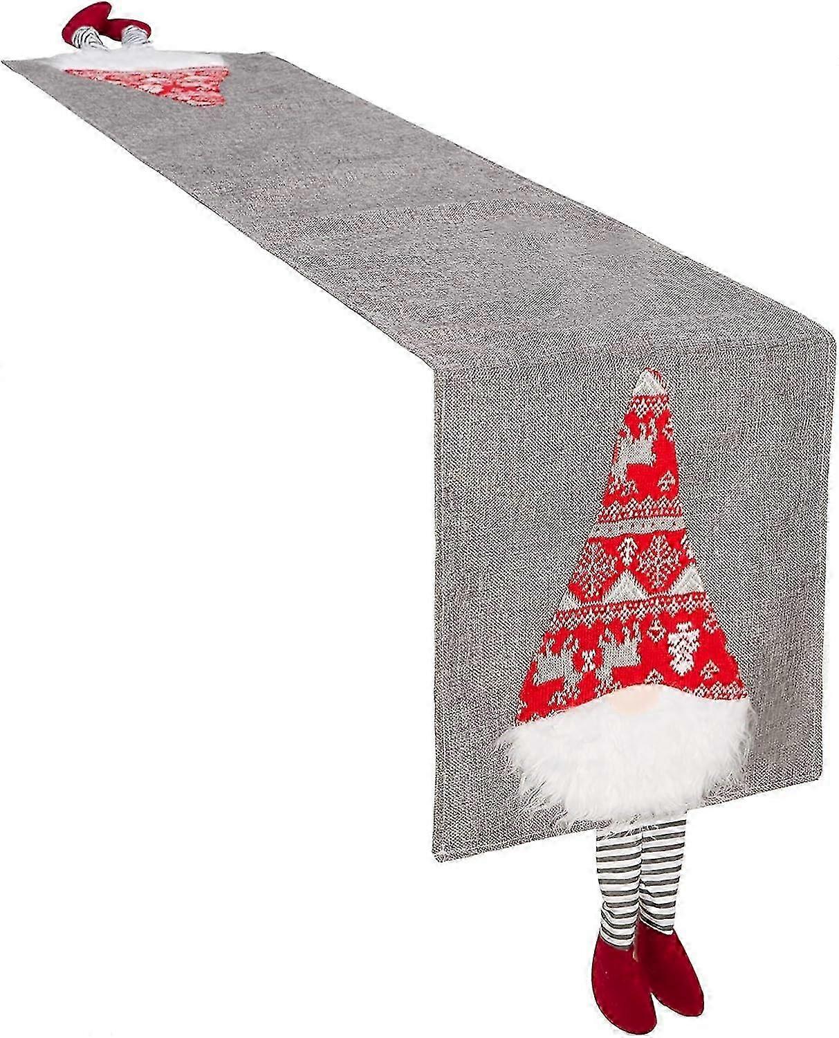 Washable 83 x 13 Christmas Plush Gnome Tablecloth - Festive Table Linens & Centerpieces for Holiday Decor