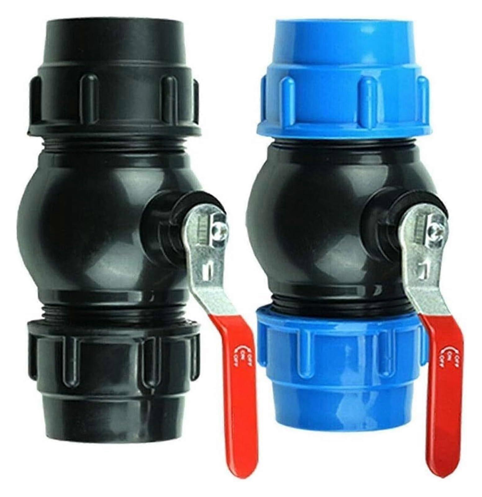 Wasserrohrverschraubung Water Pipe Compression Fitting Ball Valve, 1 Piece, 20–63 mm, Plastic Water Pipe, Steel Handle, Blue