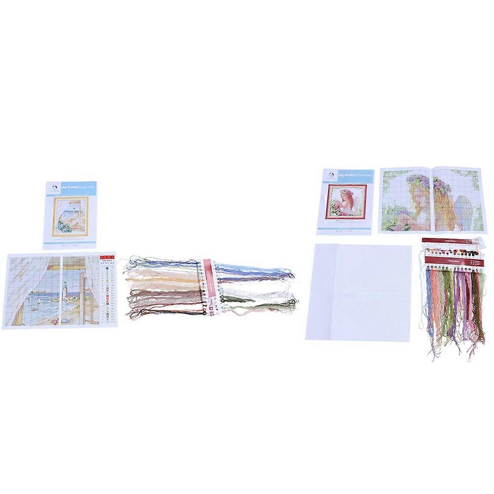 2 Set DIY Hand Set Embroidery Set 14CT Home Decoration, 33 X 40cm & 35 X 35cm
