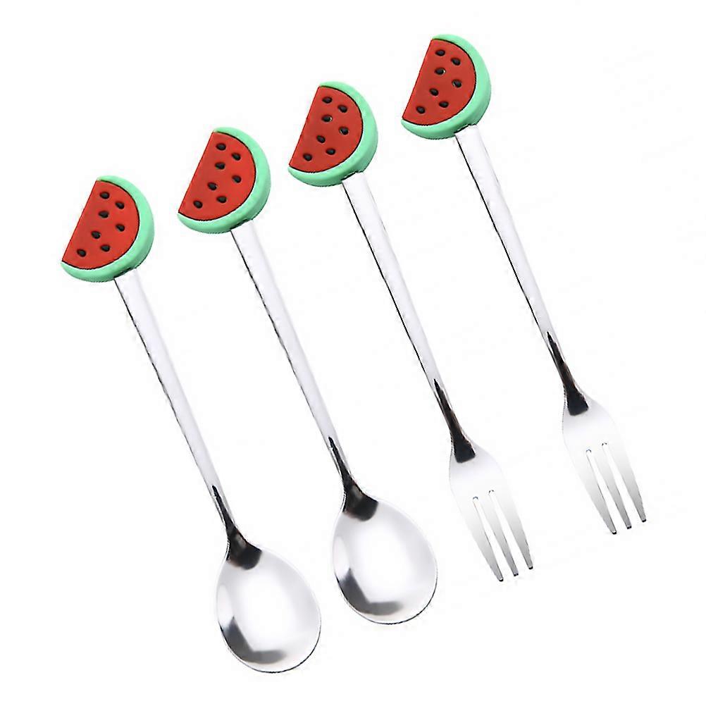 4PCS Assorted Color Fruit Shaped Tableware Stainless Steel Fork Spoon Eating Tools for Home and Restaurant