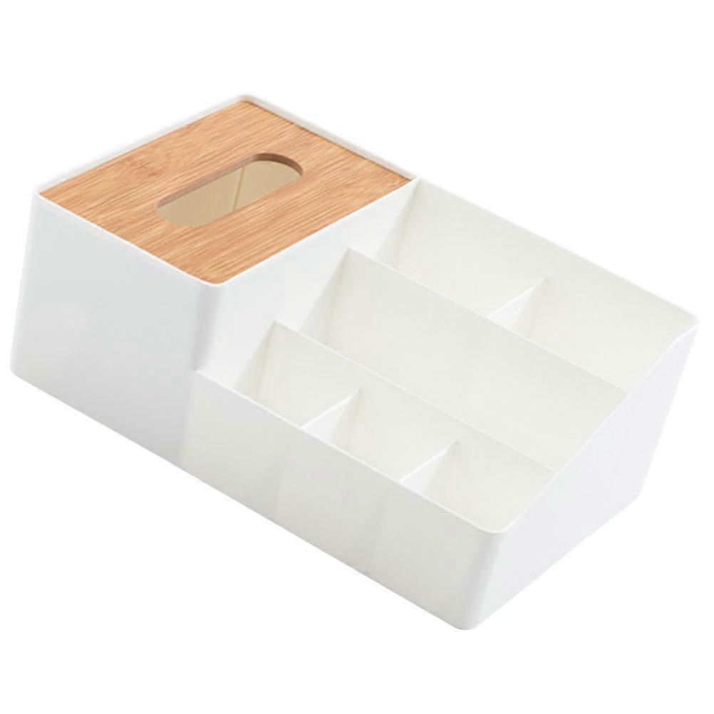 White Multi-use Desktop Organizer Box with Compartment Design for Storage PP Bamboo 1 Piece