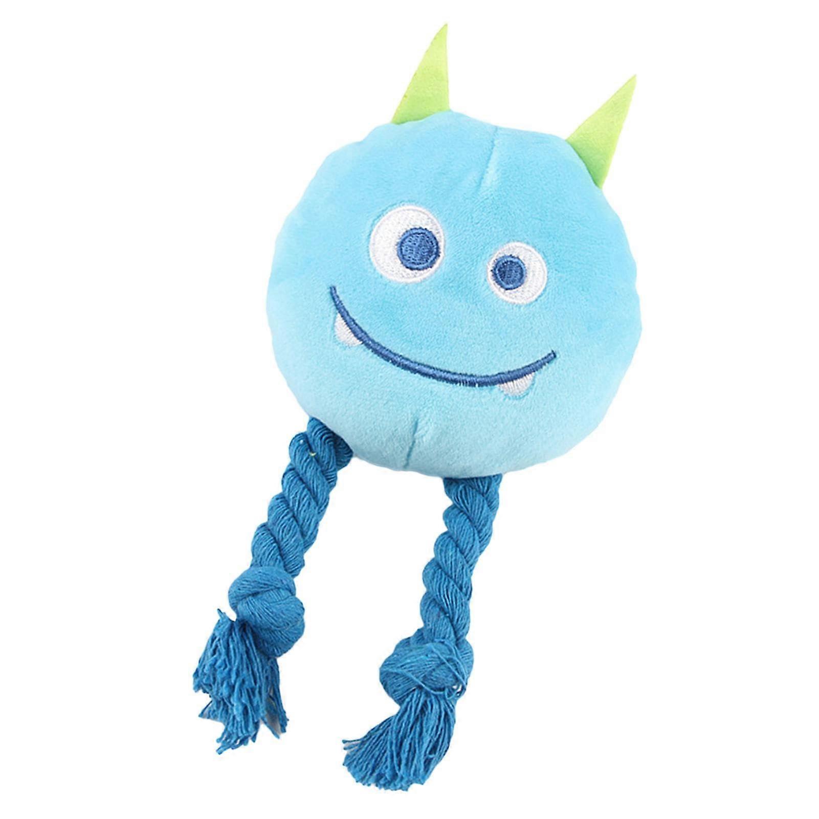 Chewable plush dog toy – Cotton rope leg design – Builtin squeaker toy blue